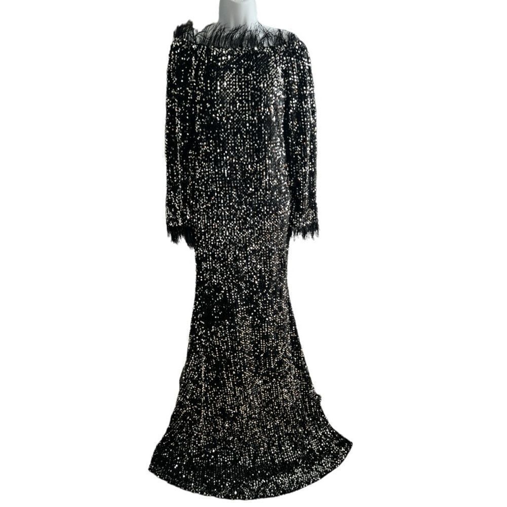 NEW FASHION Bodycon Sexy Dresses Women Off Shoulder Feather Long Dress Size XL